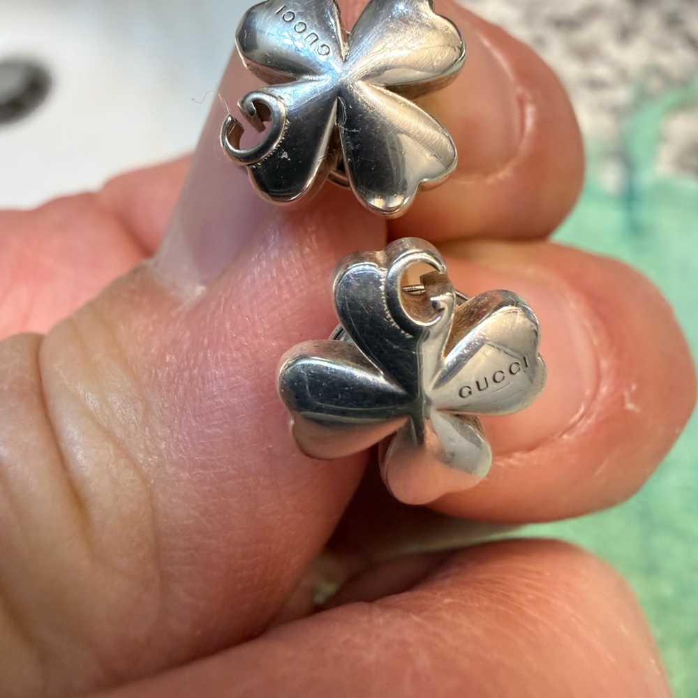 Gucci Silver Four-Leaf Clover Charm Stud Earrings